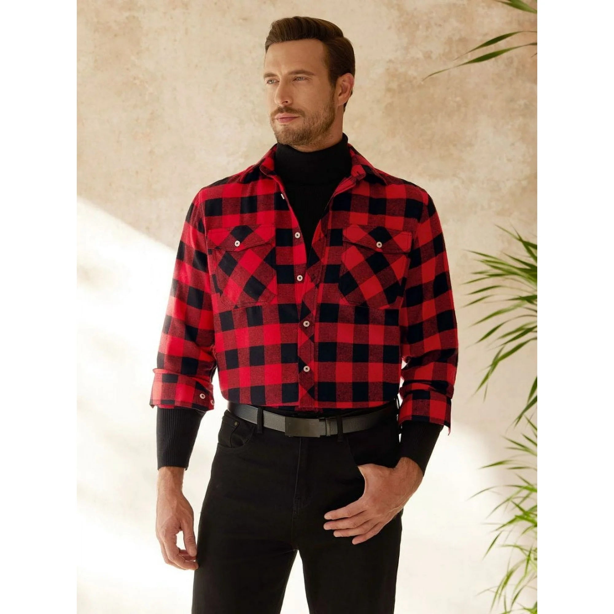 Alimens & Gentle Mens Long Sleeve Red Plaid Flannel Shirts